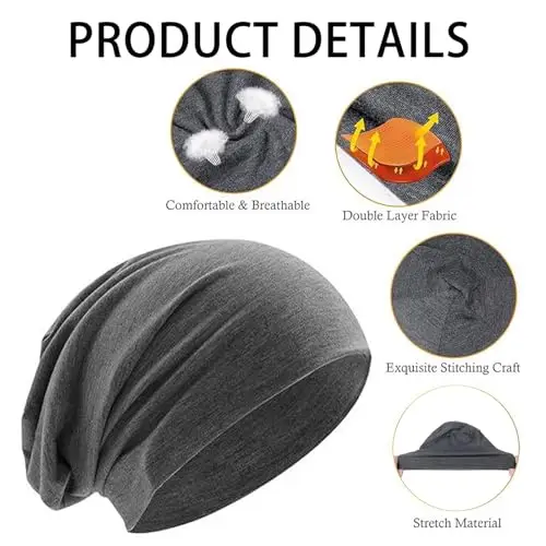 Unisex Berretto Sci, Berretto Jersey da Uomo, Berretto in Jersey Leggero, 2 Pezzi Slouch Beanie in Cotone, Berretto miniatura 3