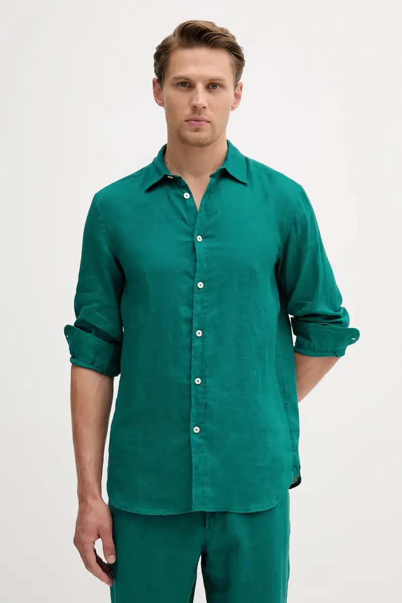 camicia di lino colore blu 5BKU5QJG8 Turchese