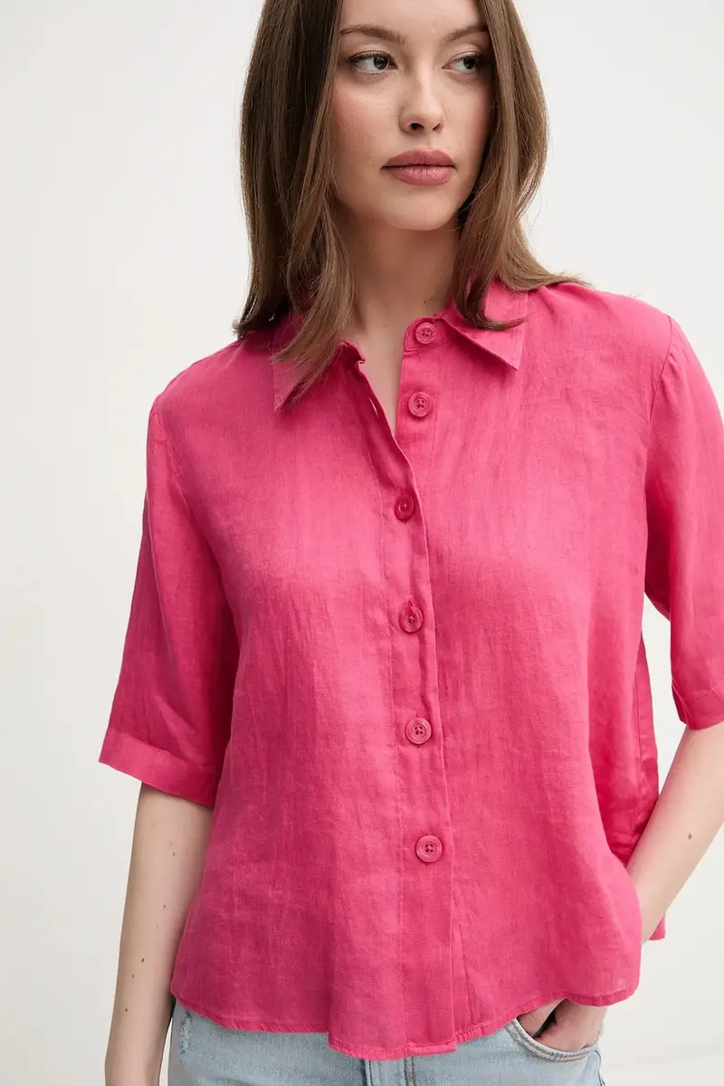 camicia di lino colore marrone Rosa miniatura 4