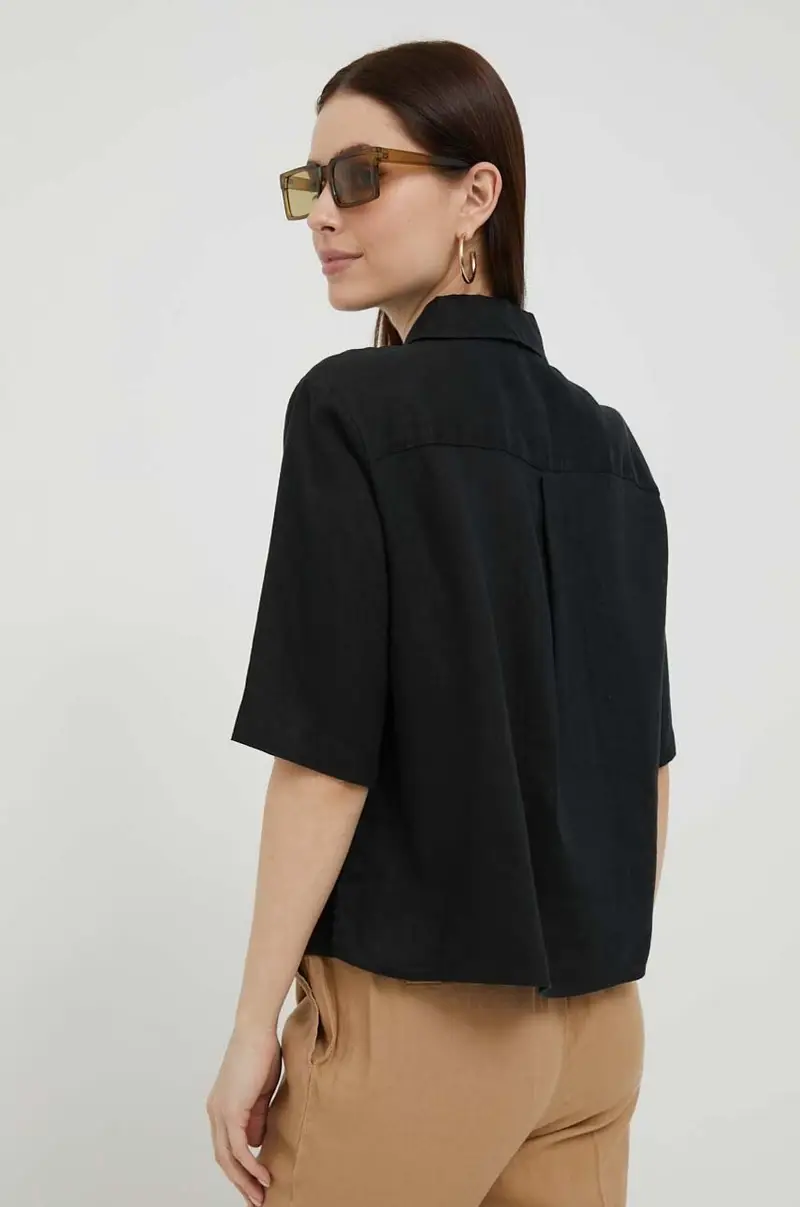 camicia di lino Nero miniatura 3