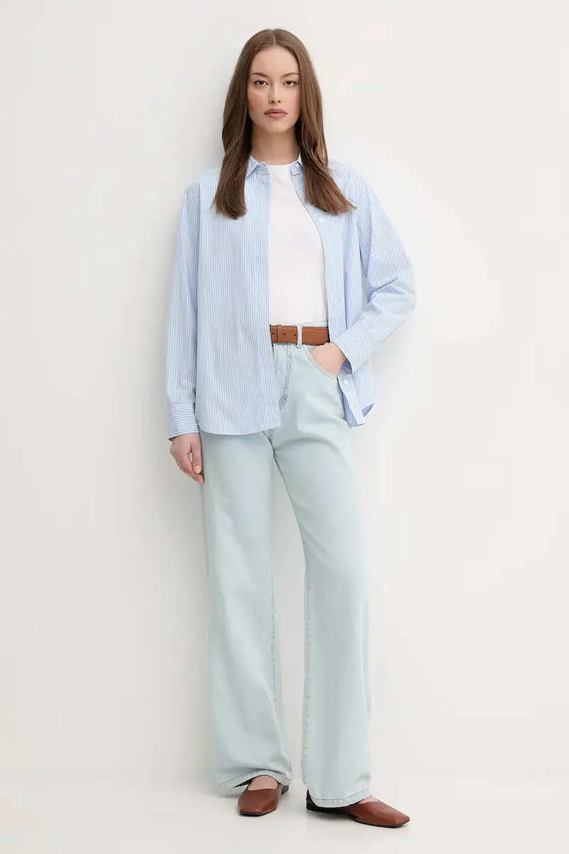 camicia in cotone donna colore blu 59T7DQ0BH miniatura 2