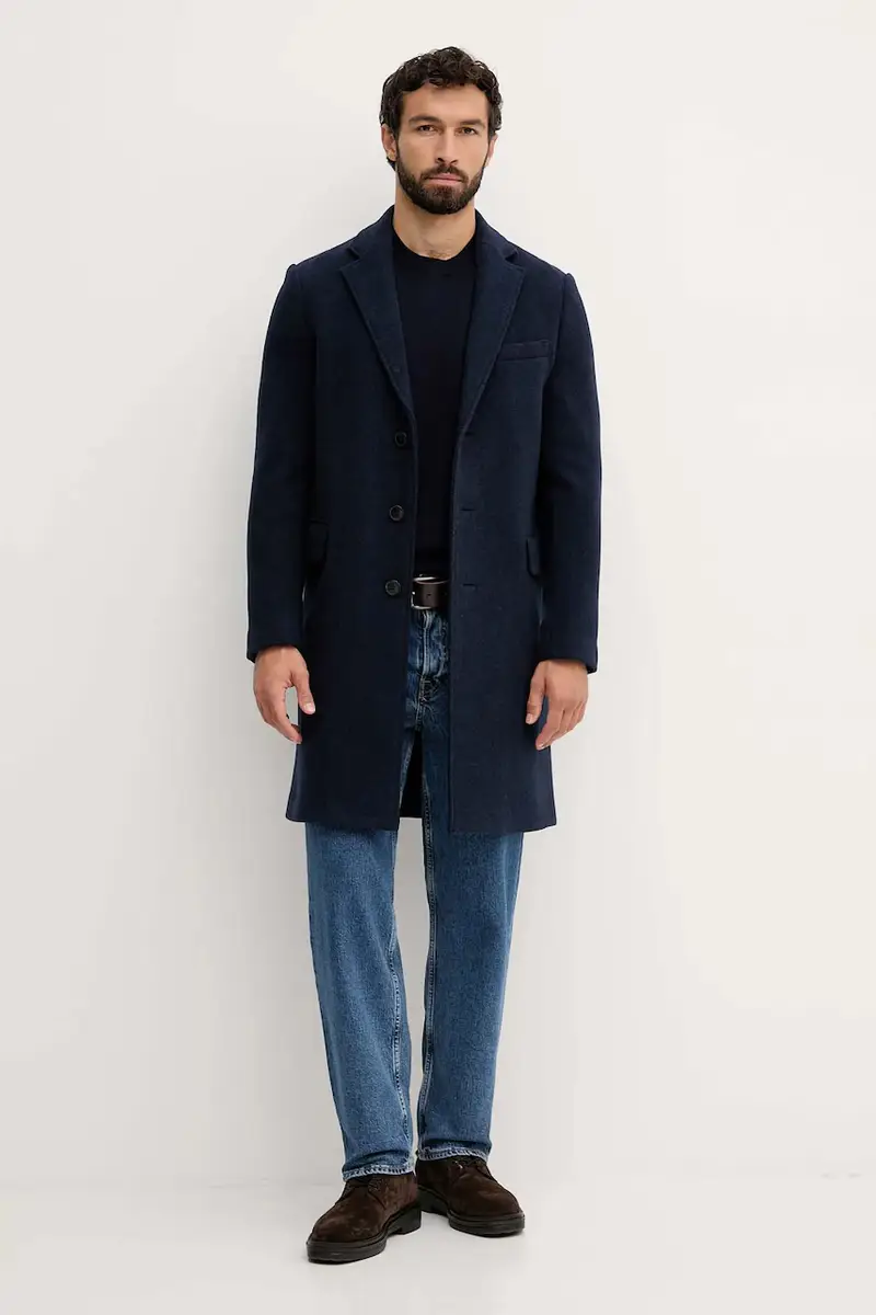 cappotto con lana colore blu 2X59UN05M miniatura 2