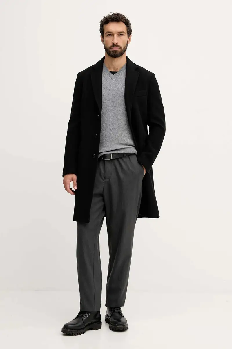 cappotto con lana colore nero 2X59UN05M miniatura 2