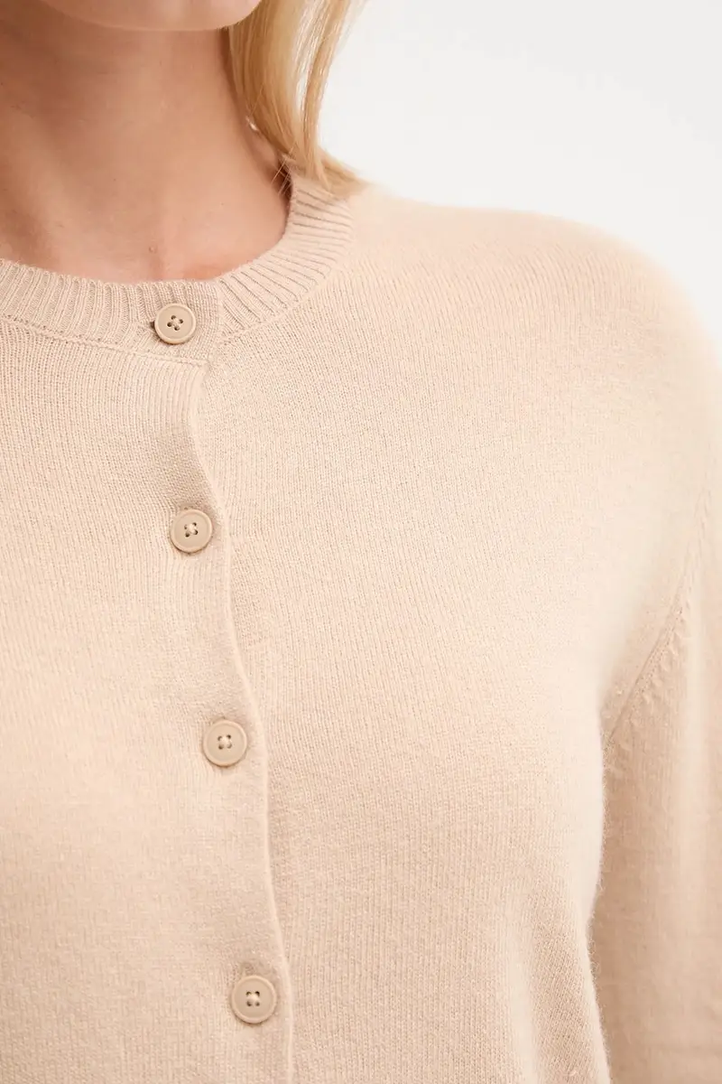 cardigan con lana colore beige 102HD502B miniatura 5