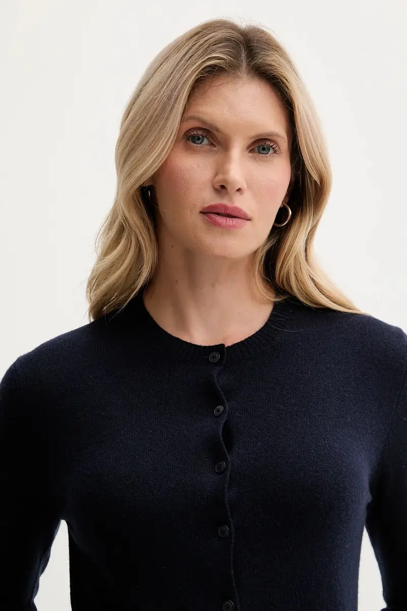 cardigan con lana colore blu navy 102HD502B miniatura 4