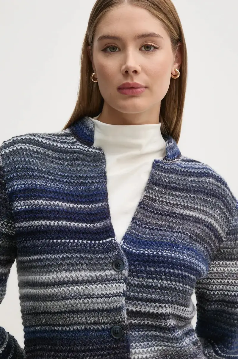 cardigan con lana colore blu navy 105CD6880 miniatura 4