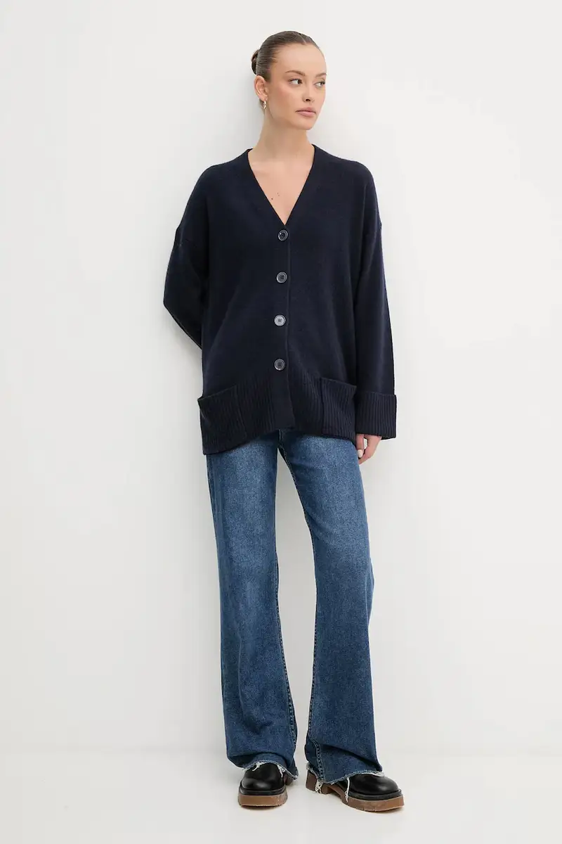 cardigan con lana colore blu navy 126WD604Z miniatura 2