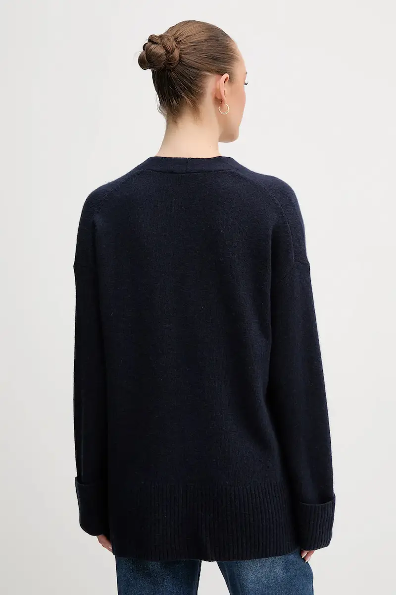 cardigan con lana colore blu navy 126WD604Z miniatura 3