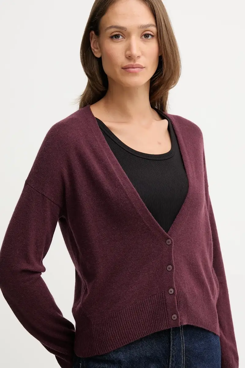 cardigan con lana colore granata 102HD6052 miniatura 4