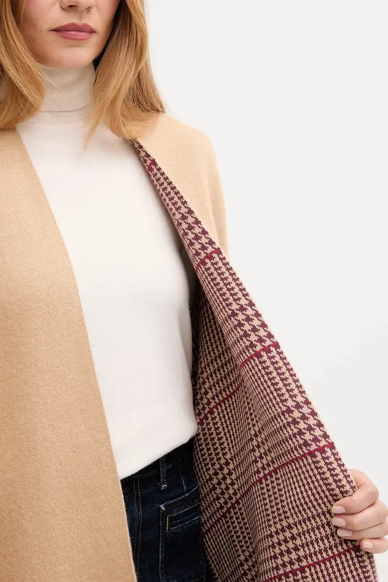 cardigan con lana reversibile colore beige 112HEU01N miniatura 5