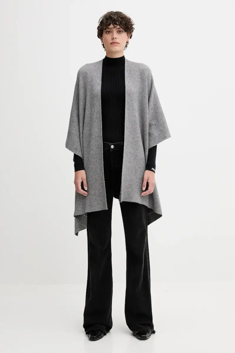 cardigan con lana reversibile colore grigio 112HEU01N miniatura 2