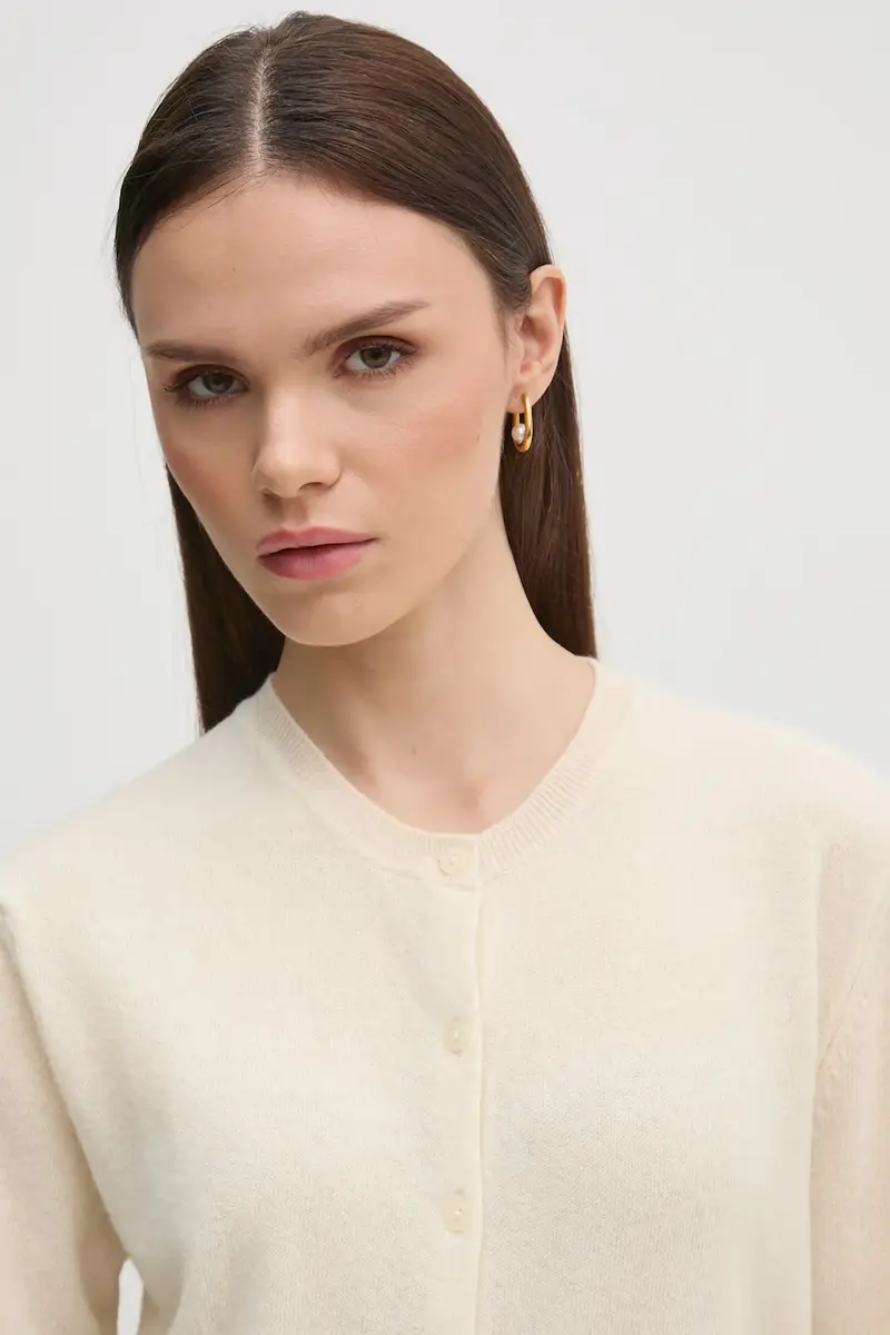 cardigan in lana colore beige miniatura 4