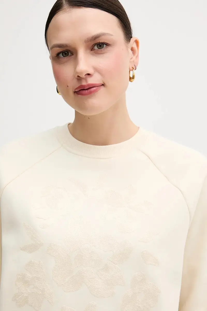 felpa donna colore beige con applicazione 3MTZD10B6 miniatura 4