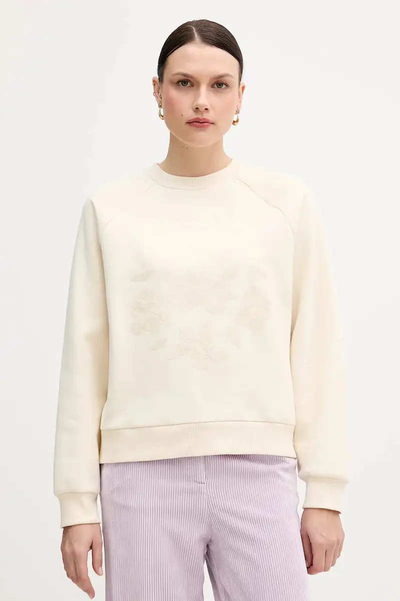 felpa donna colore beige con applicazione 3MTZD10B6