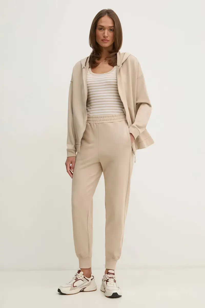 felpa in cotone donna colore beige con cappuccio 3UNID500R miniatura 2