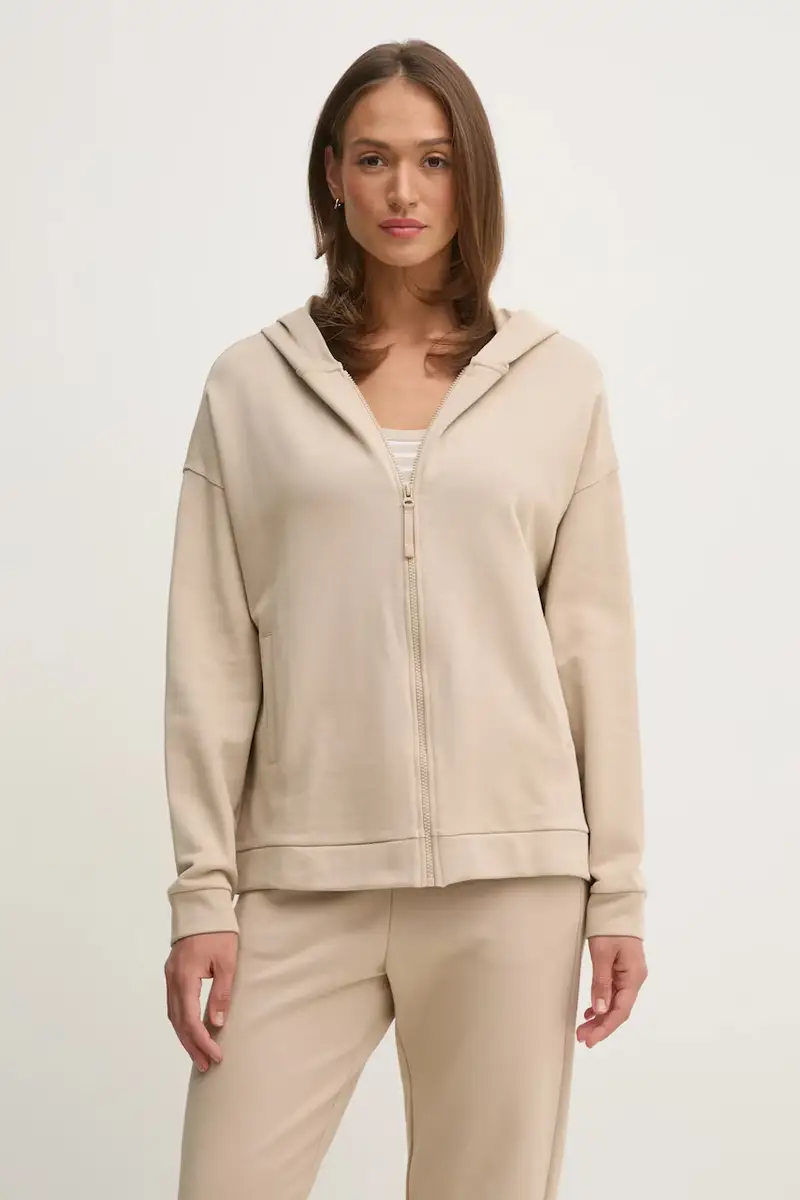 felpa in cotone donna colore beige con cappuccio 3UNID500R