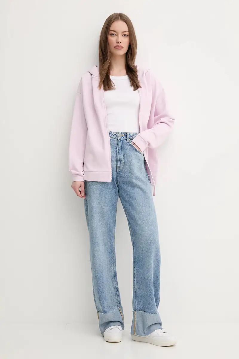 felpa in cotone donna colore rosa con cappuccio 3UNID500R miniatura 2