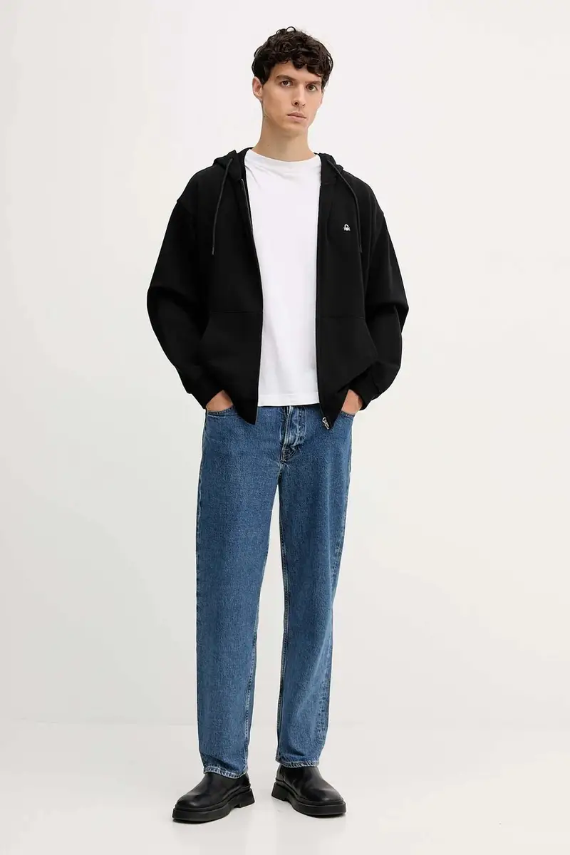 felpa in cotone uomo colore blu con cappuccio 342ZU500P Nero miniatura 2