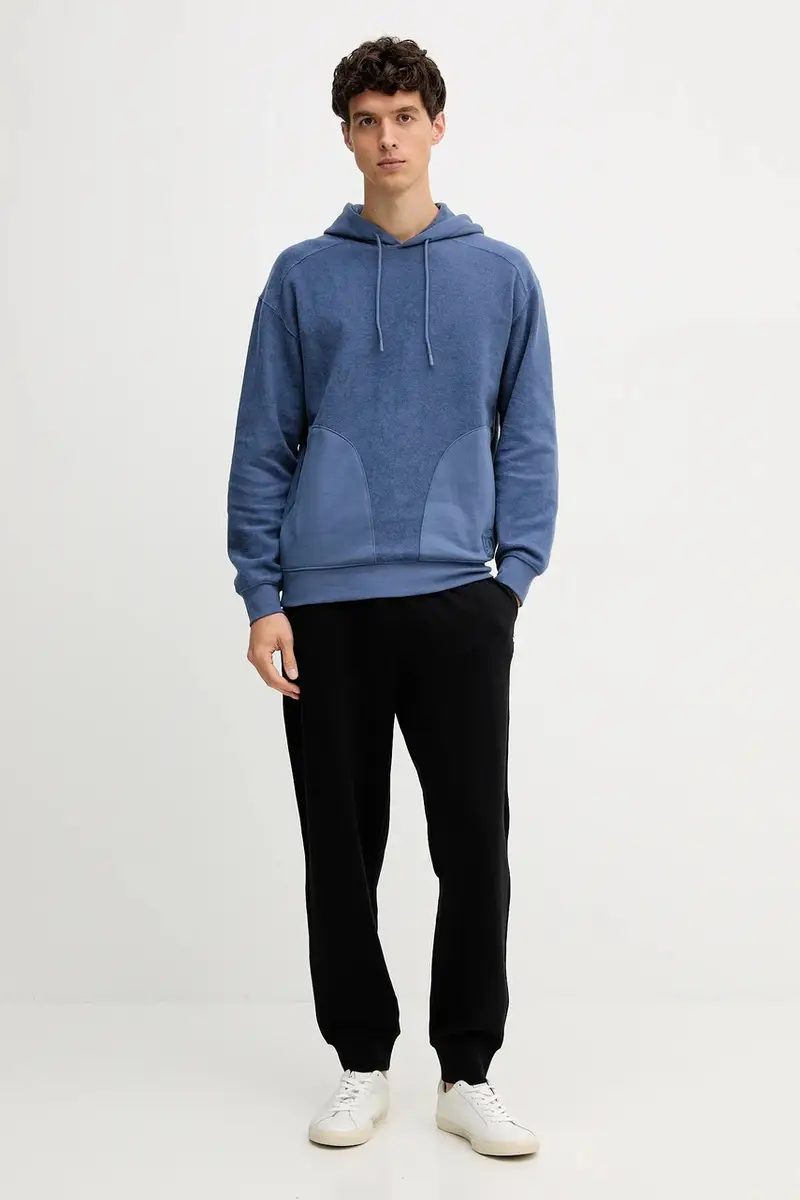 felpa in cotone uomo colore blu con cappuccio 3NMEU201X miniatura 2