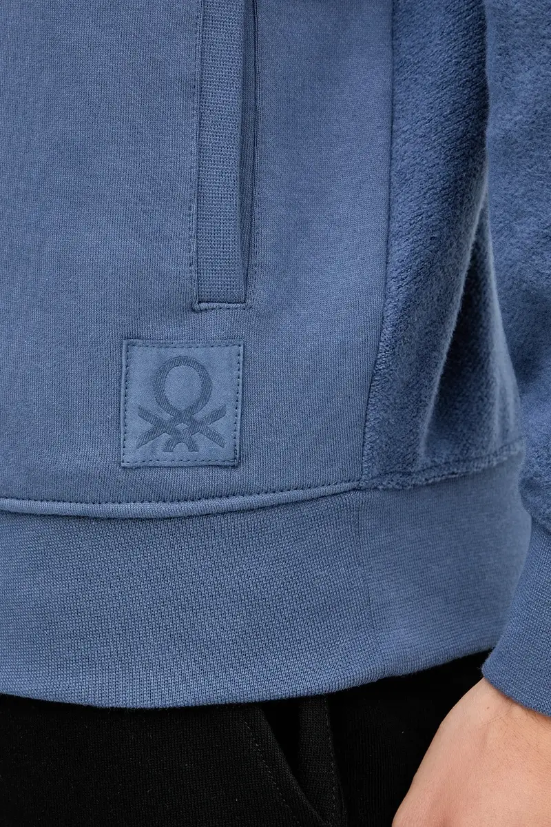 felpa in cotone uomo colore blu con cappuccio 3NMEU201X miniatura 5