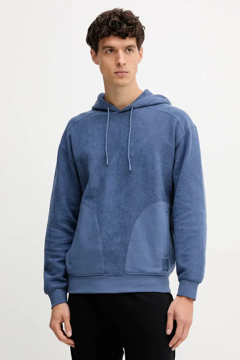 felpa in cotone uomo colore blu con cappuccio 3NMEU201X