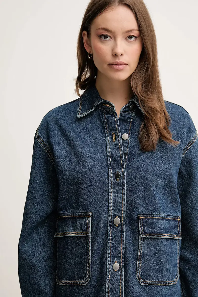 giacca di jeans in cotone colore blu 296XDN07R miniatura 4