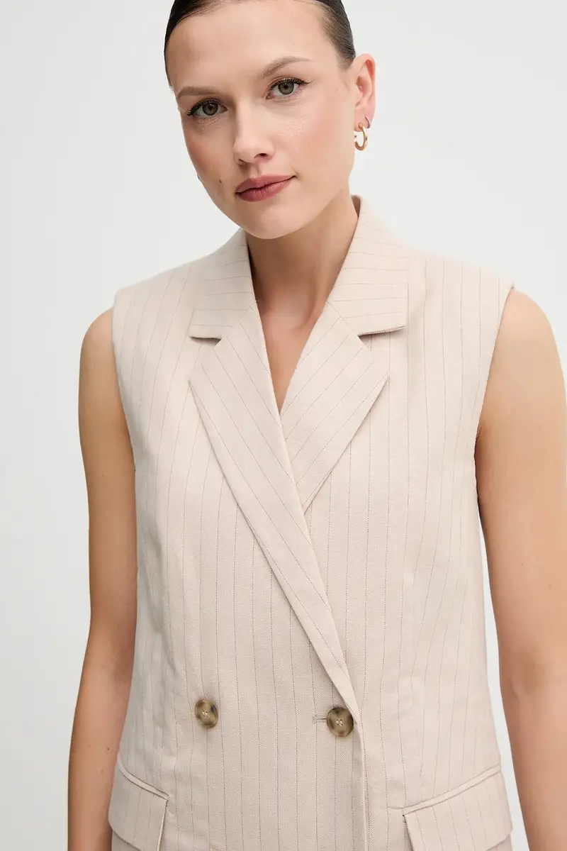 gilè con aggiunta di lino colore beige 29KBDJ00W miniatura 4