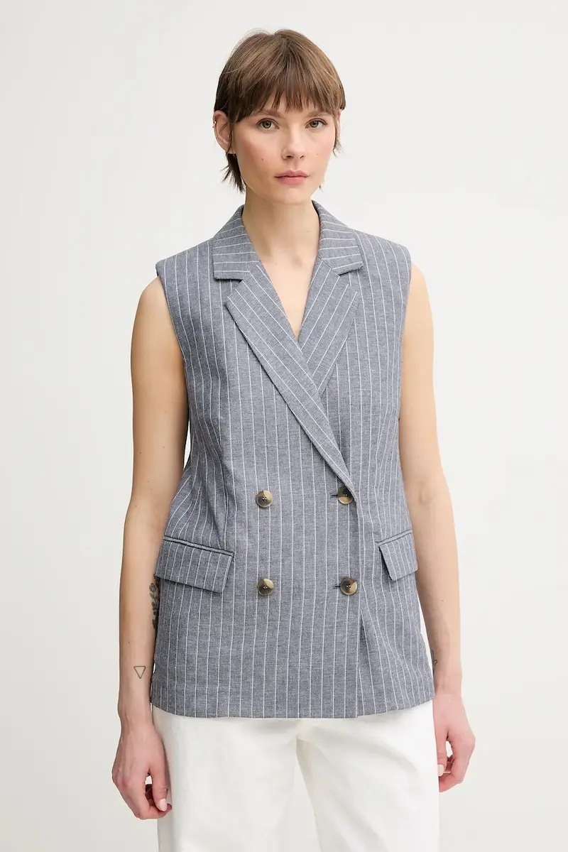 gilè con aggiunta di lino colore blu 29KBDJ00W