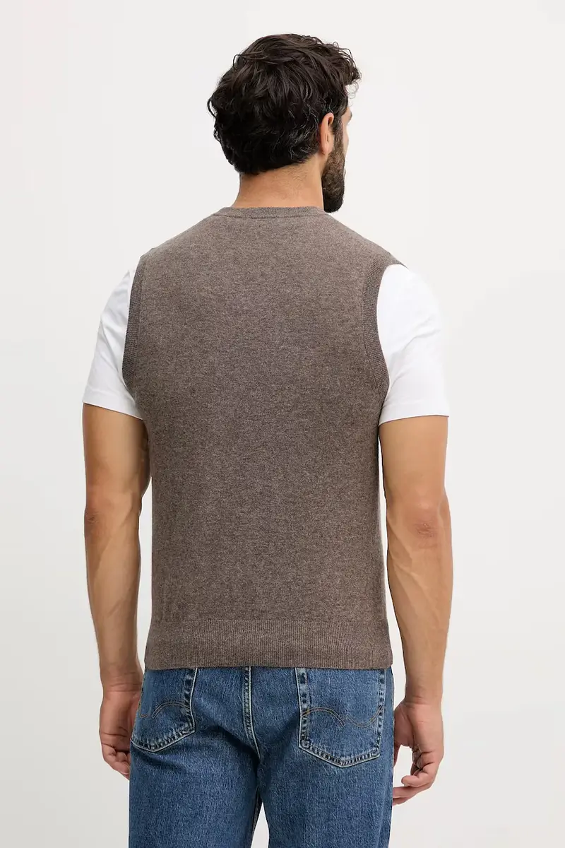 gilè in lana colore nero 1002U400L Marrone miniatura 3