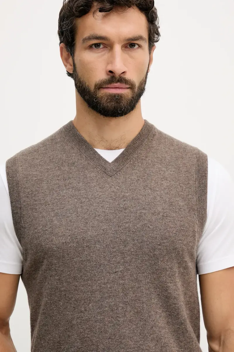 gilè in lana colore nero 1002U400L Marrone miniatura 4