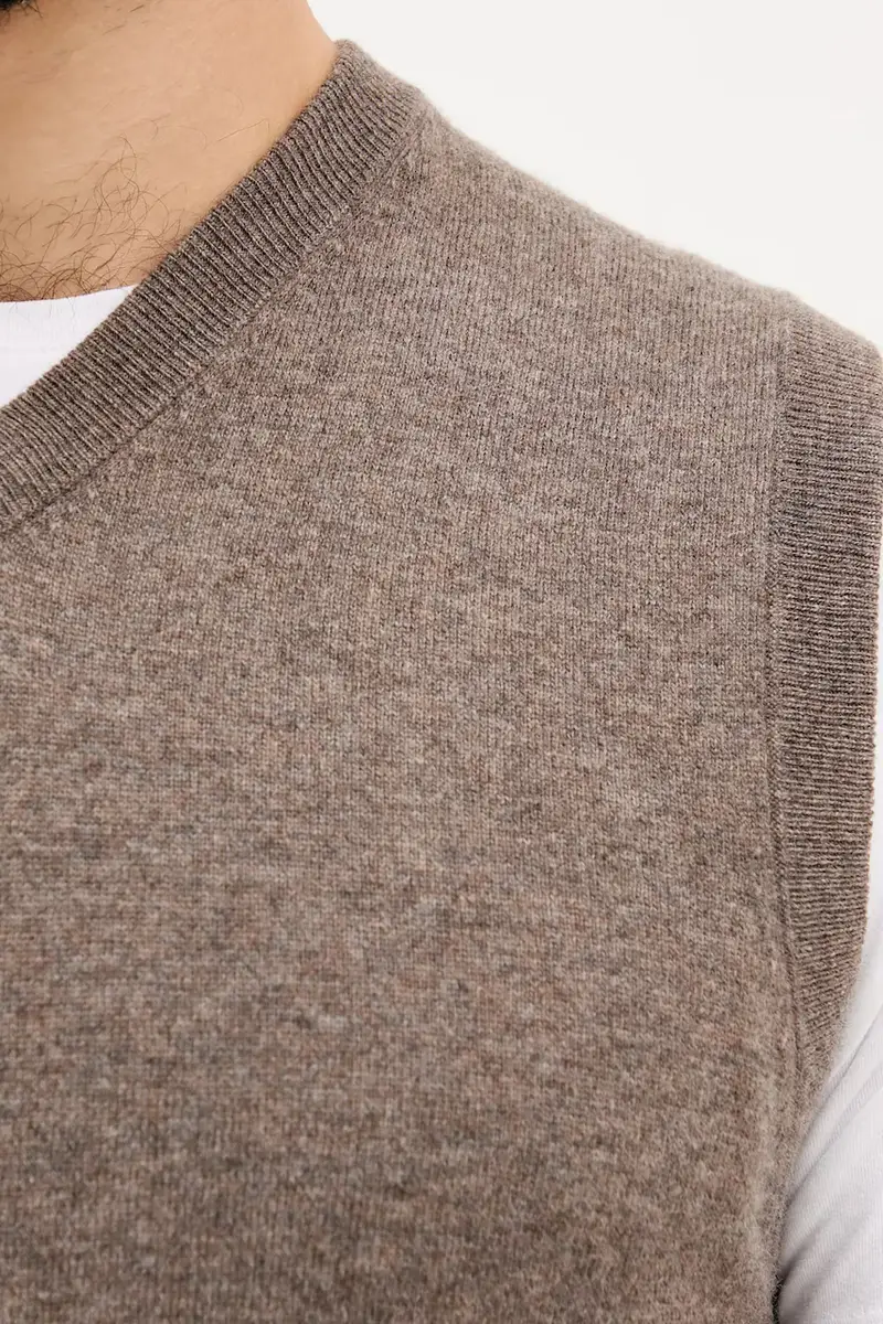 gilè in lana colore nero 1002U400L Marrone miniatura 5