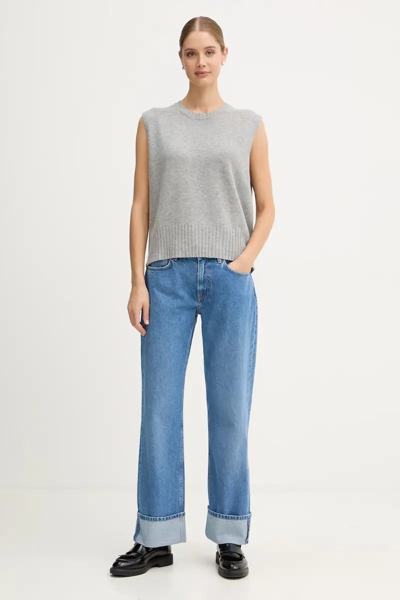 gilet con lana colore beige 126WD10BA Grigio miniatura 2