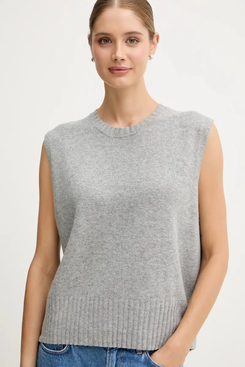 gilet con lana colore beige 126WD10BA Grigio miniatura 4