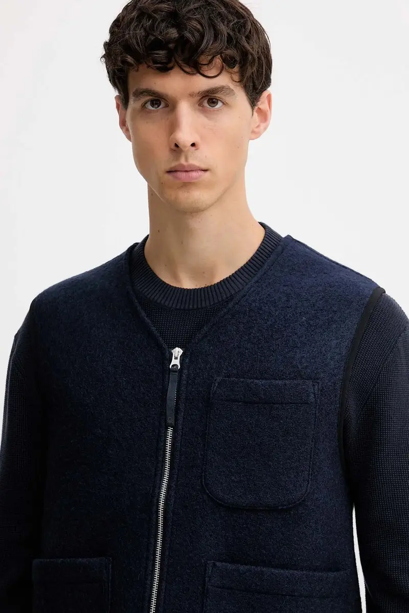 gilet con lana colore blu 24RDUJ00R miniatura 4