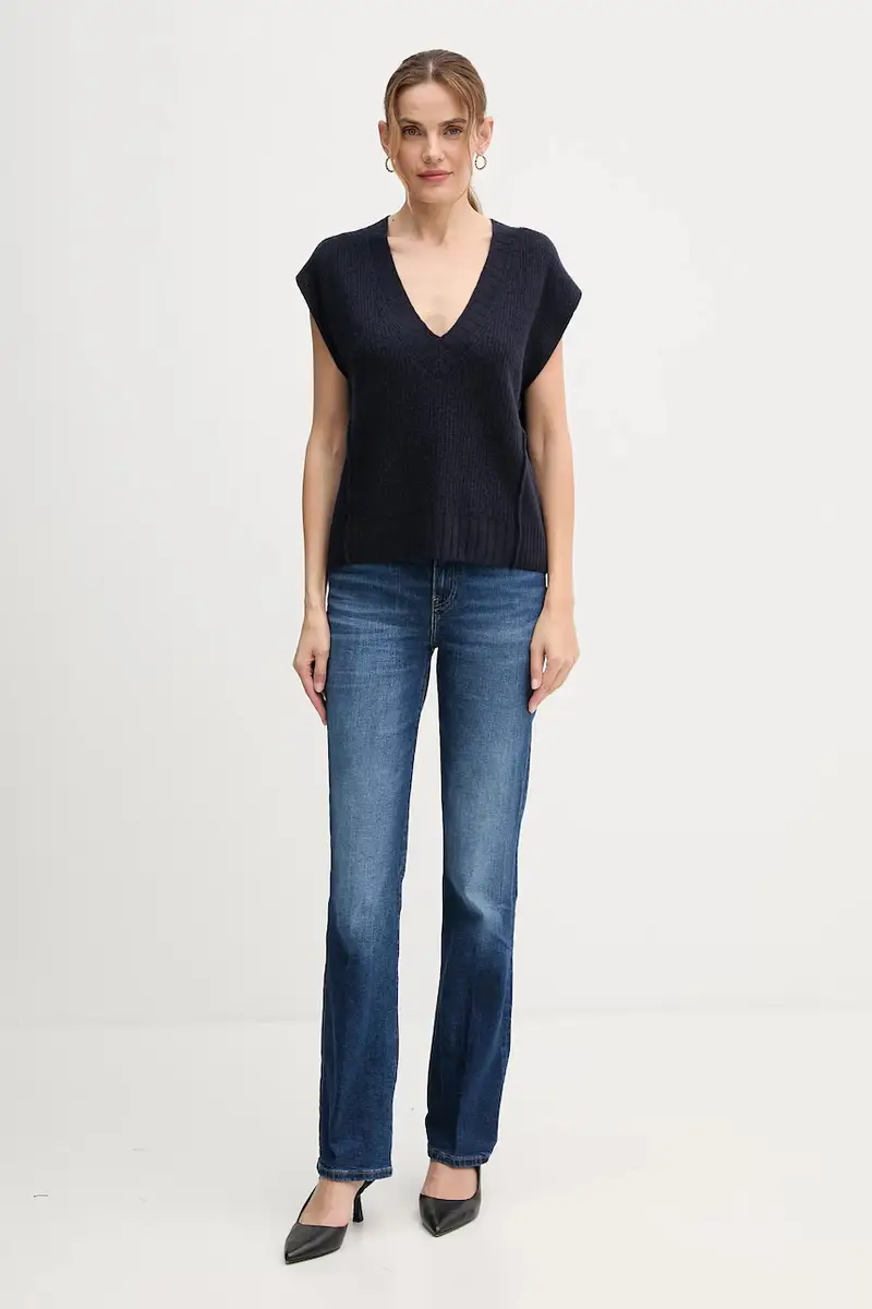 gilet con lana colore blu navy 126WD4033 miniatura 2