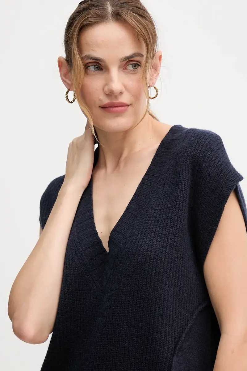 gilet con lana colore blu navy 126WD4033 miniatura 4