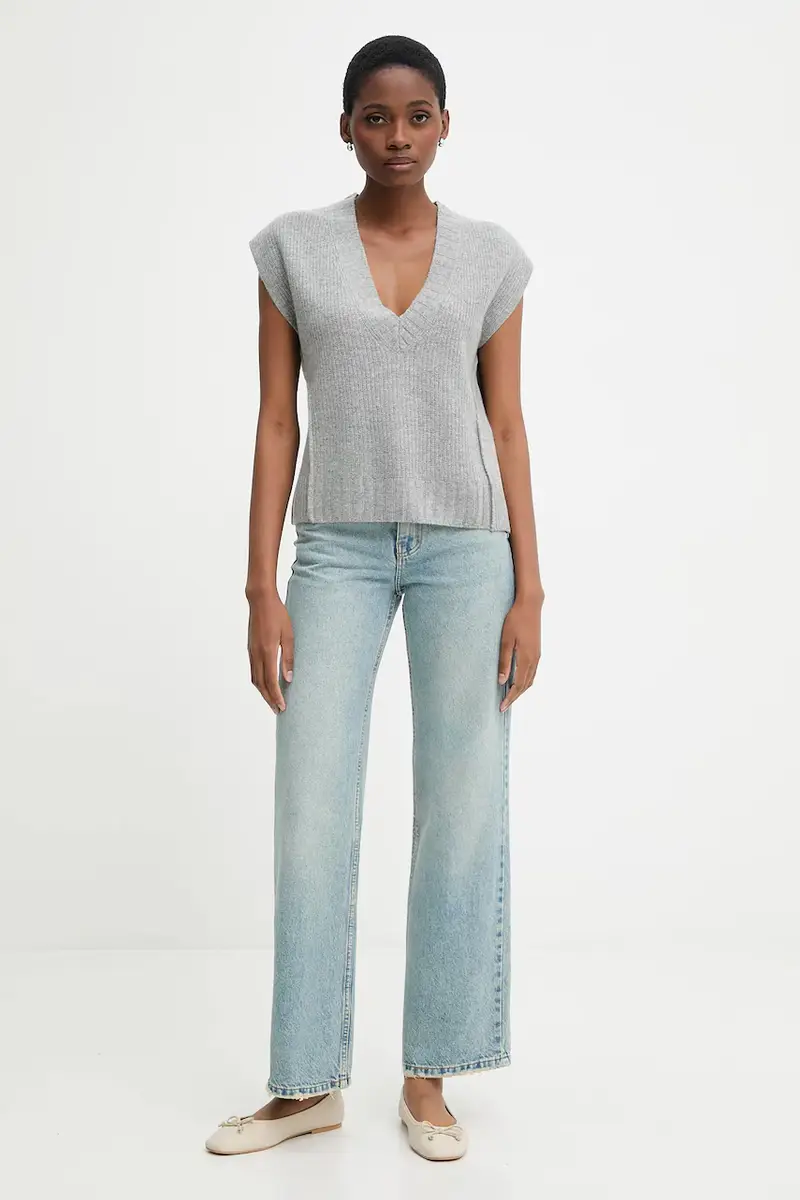 gilet con lana colore grigio 126WD4033 miniatura 2