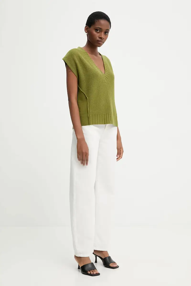 gilet con lana colore verde 126WD4033 miniatura 2