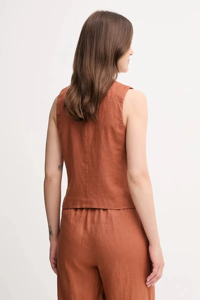 gilet in lino colore beige Arancione miniatura 3