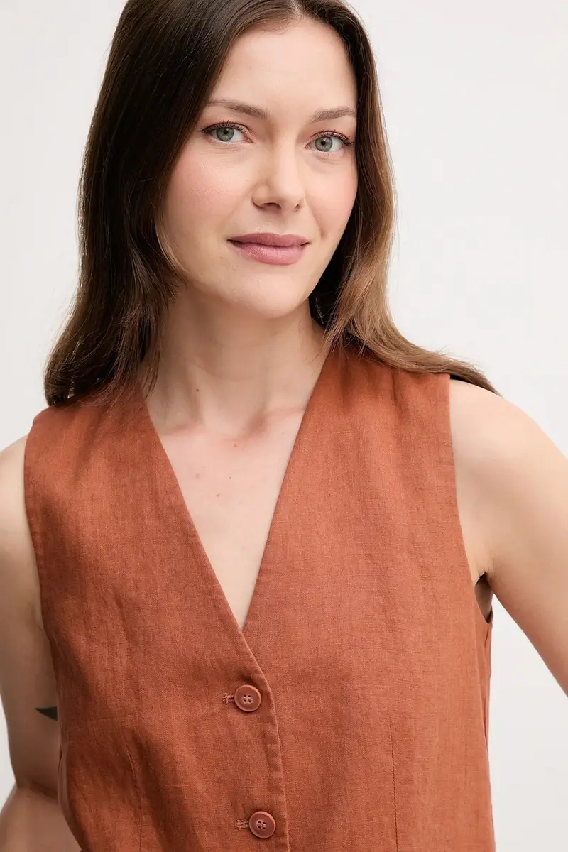 gilet in lino colore beige Arancione miniatura 4