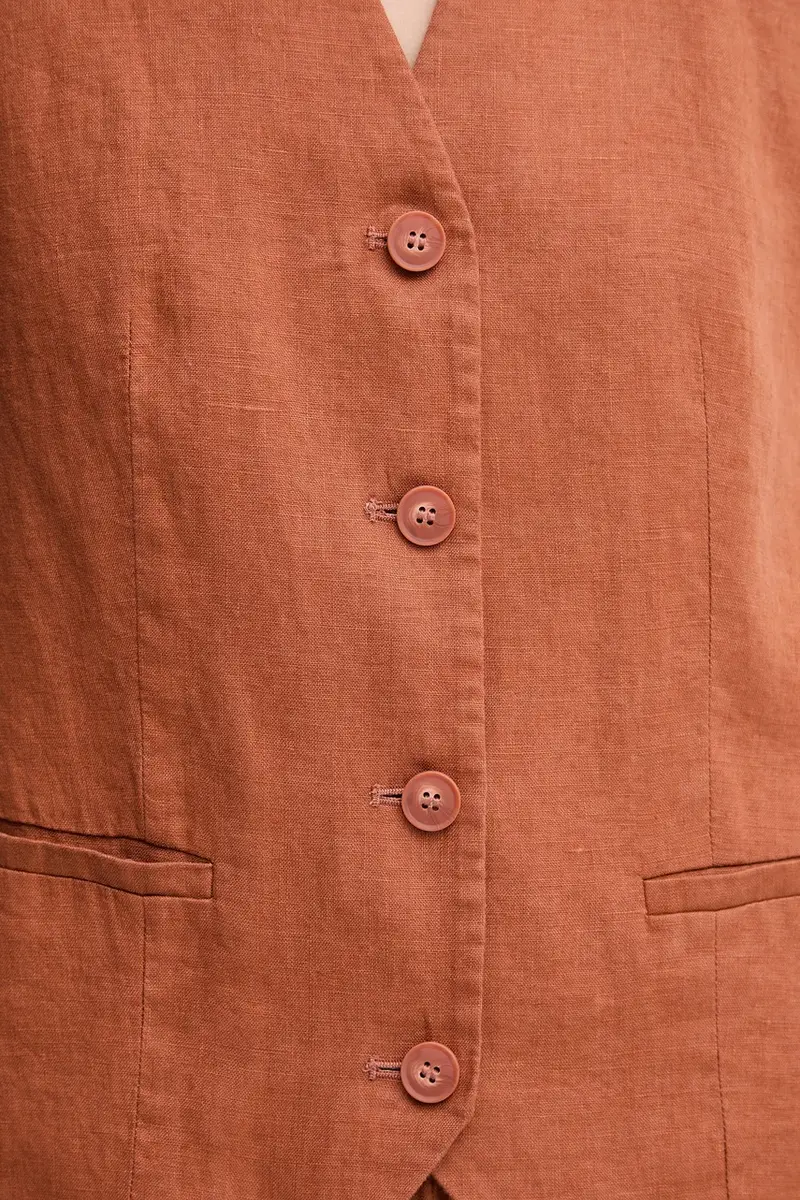 gilet in lino colore beige Arancione miniatura 5