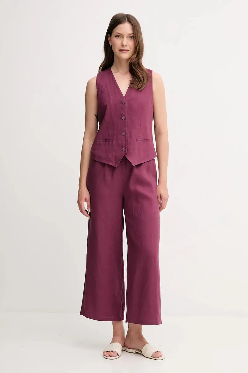 gilet in lino colore beige Violetto miniatura 2