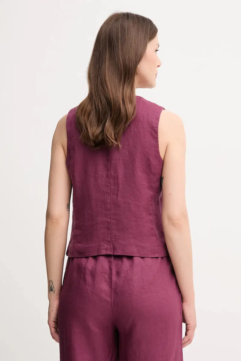 gilet in lino colore beige Violetto miniatura 3