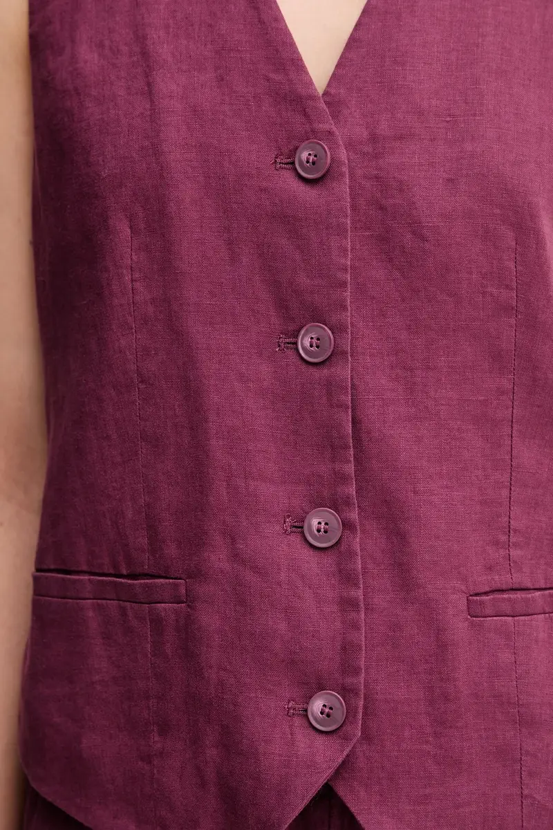gilet in lino colore beige Violetto miniatura 5