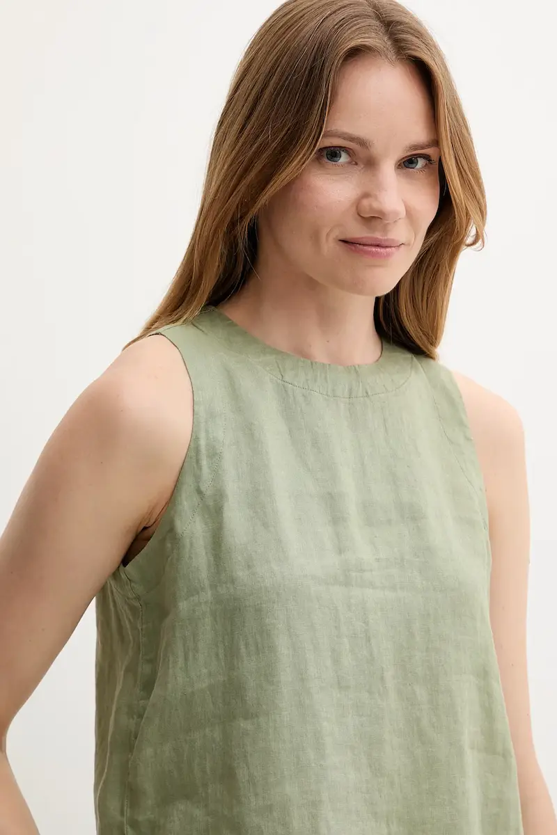 maglietta di lino donna colore verde 5BMLDQ0BU miniatura 4