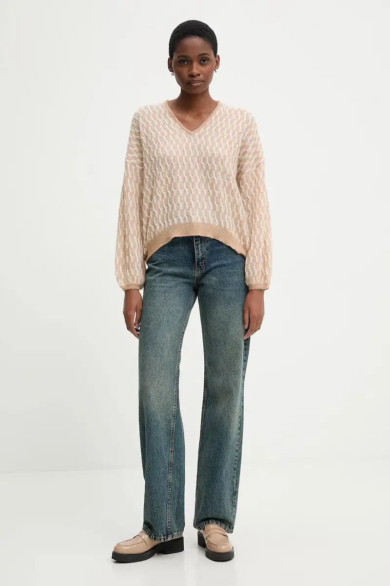 maglione con lana colore beige 1012E403C miniatura 2