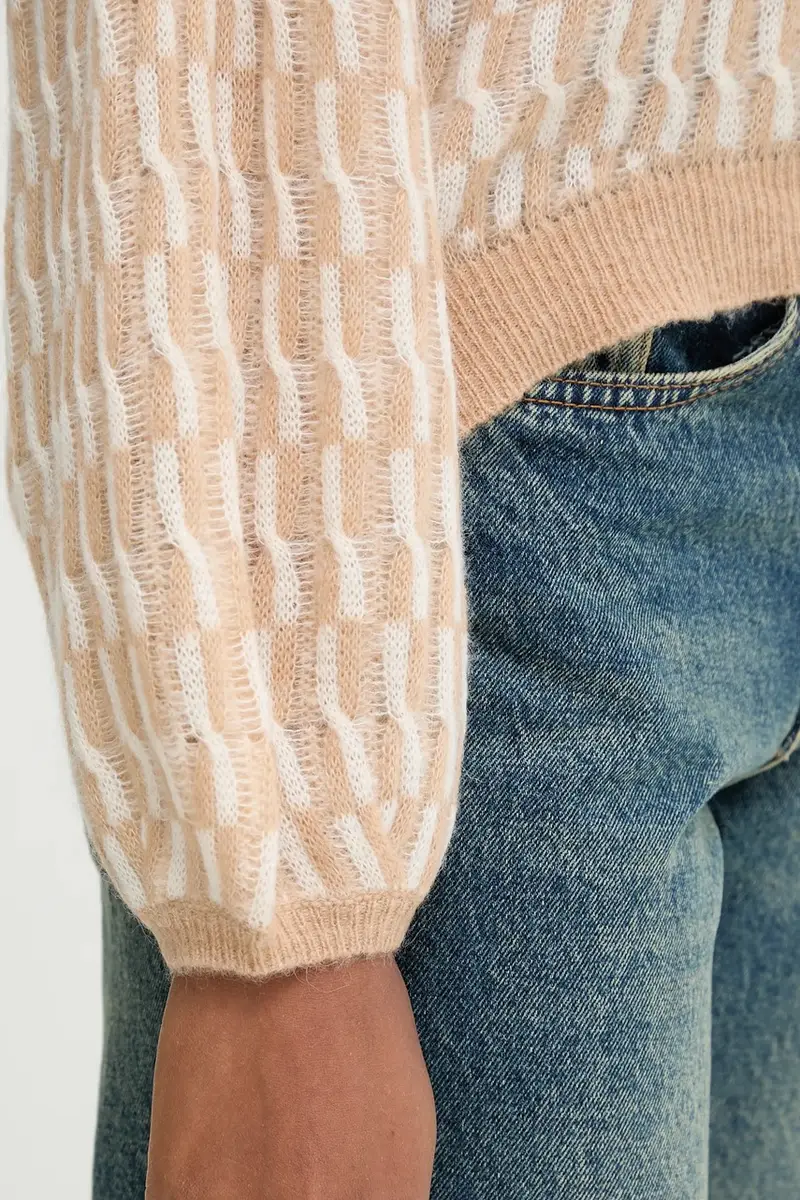 maglione con lana colore beige 1012E403C miniatura 5