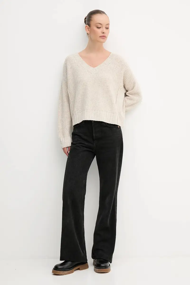 maglione con lana colore beige 126WD402Z miniatura 2