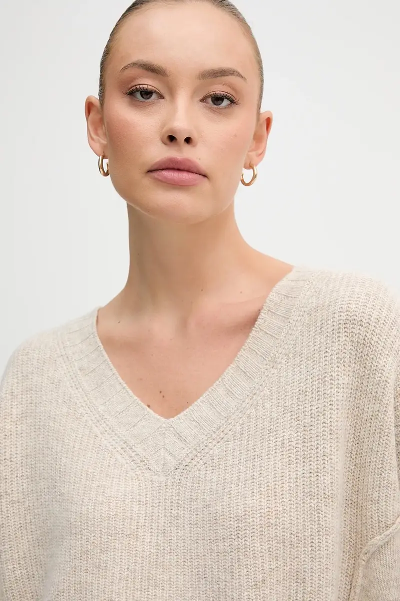 maglione con lana colore beige 126WD402Z miniatura 4