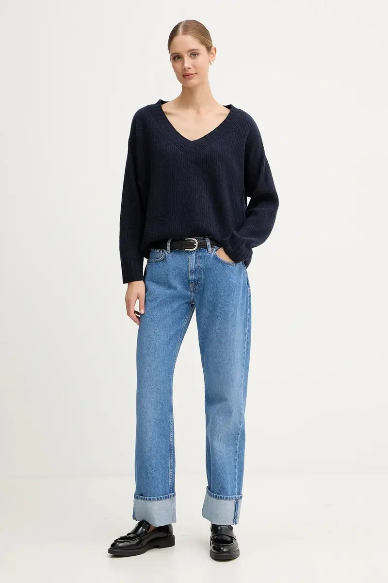 maglione con lana colore blu navy 126WD402Z miniatura 2